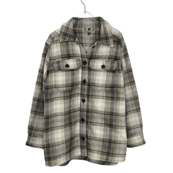 H&M Black & Cream Plaid Shacket Jacket Fleece Casual Jacket Small - Picture 1 of 3